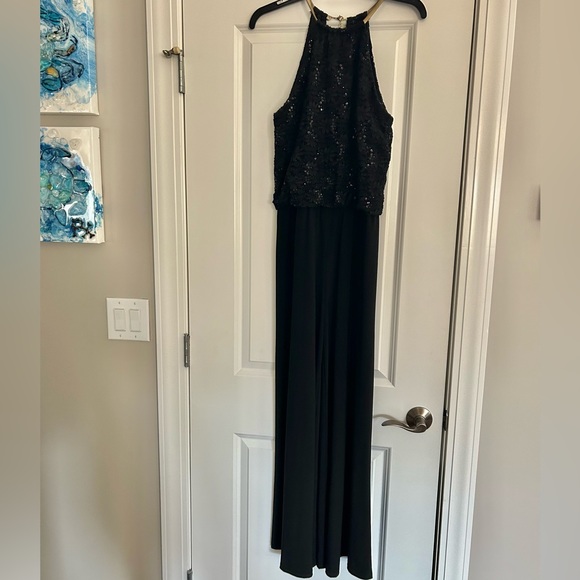 R&M Richards Black Jersey Dressy Sequin Wide Leg Jumpsuit Cocktail Social Size 6 - Picture 3 of 9